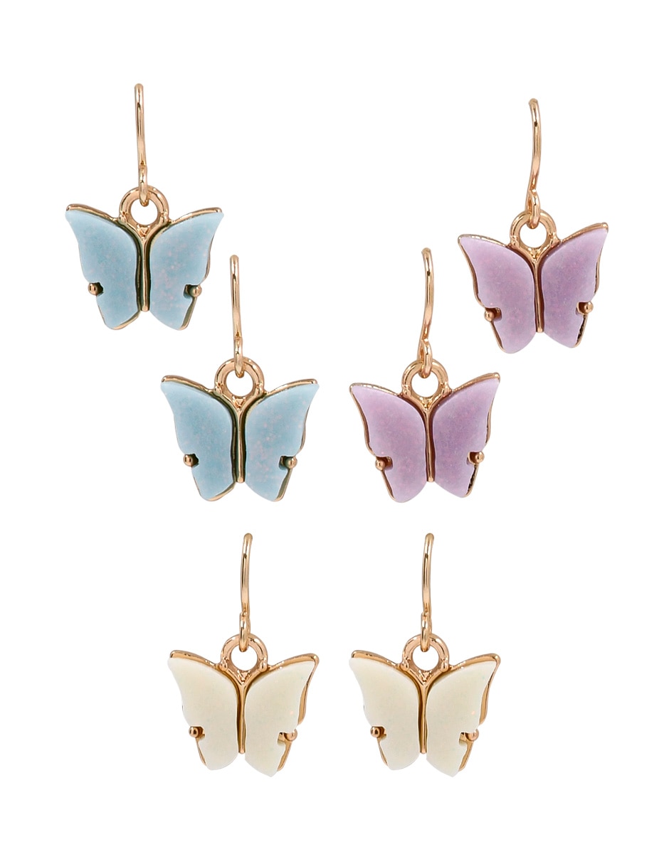 Set de aretes largos forma de mariposa con acabado brillante