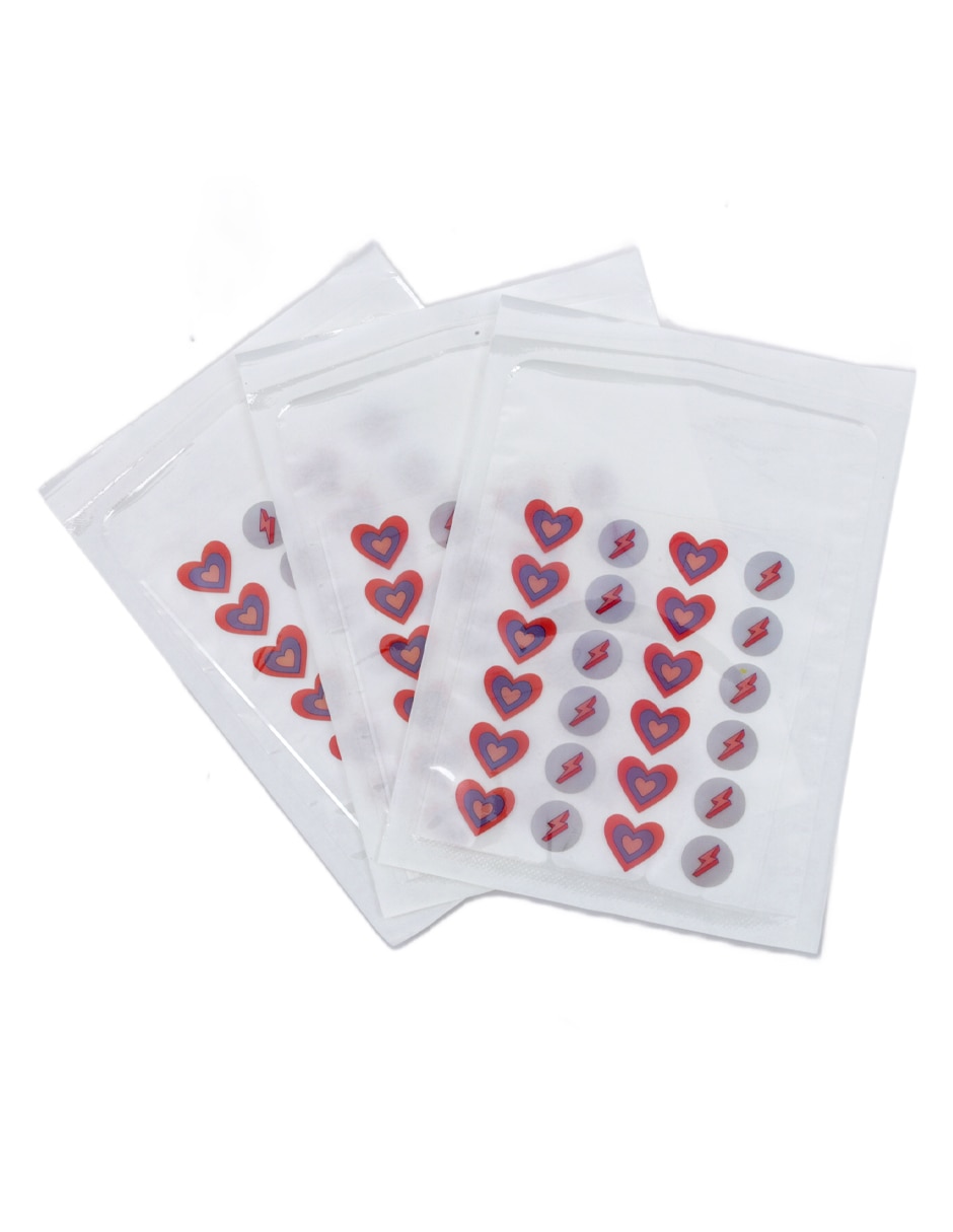 Parches para acné en forma de corazón y rayos