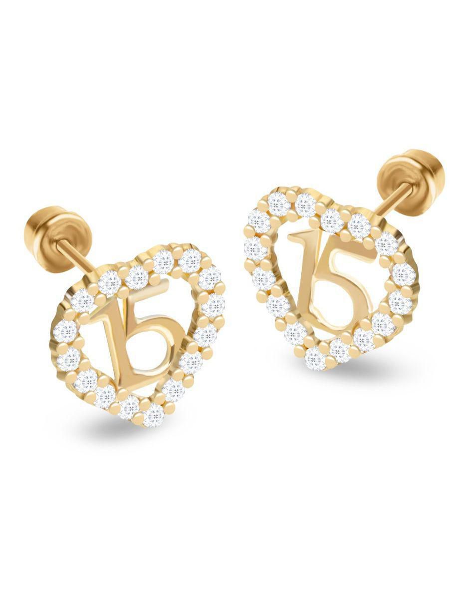 Broqueles de corazón de oro 14 k con acabado pavé zirconia 1