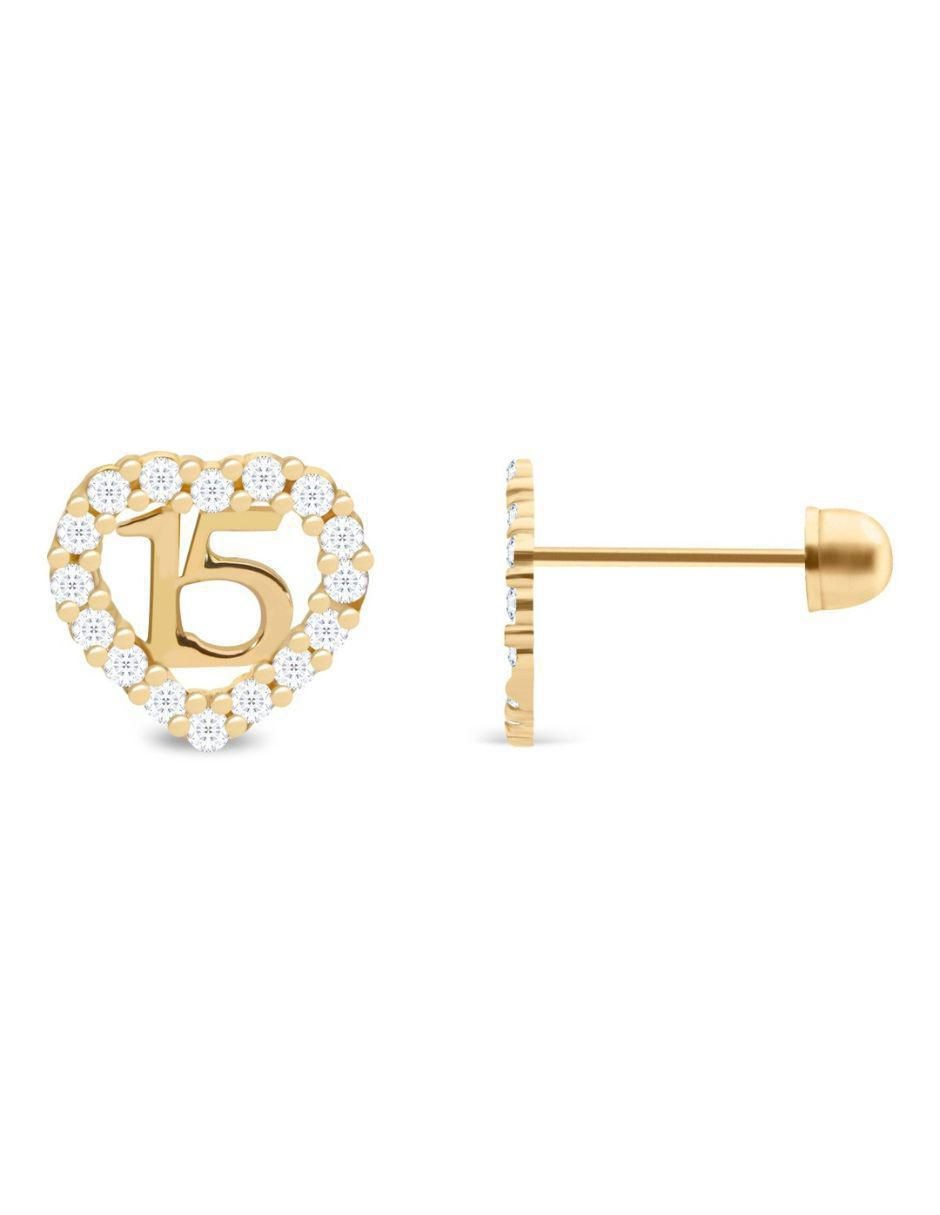 Broqueles de corazón de oro 14 k con acabado pavé zirconia 2
