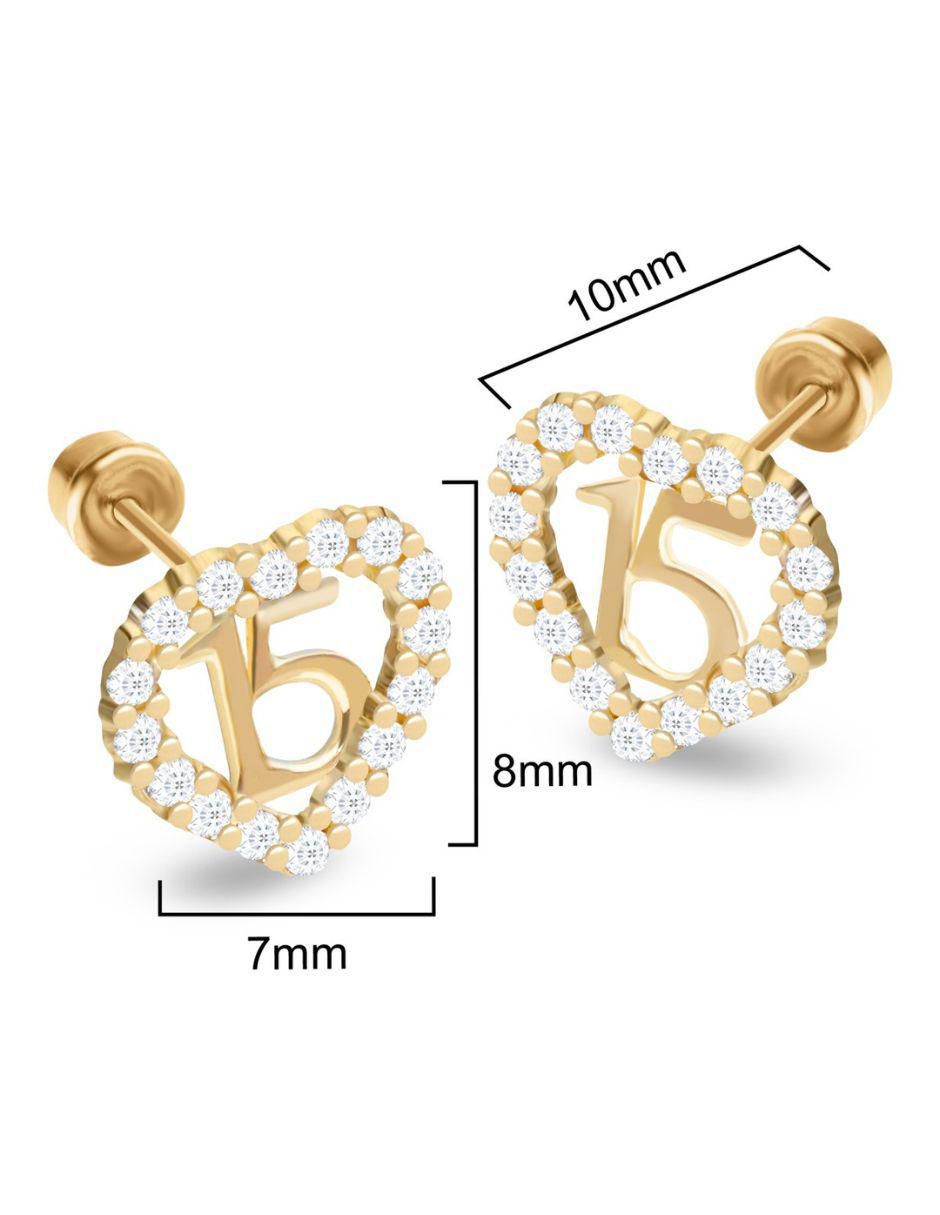 Broqueles de corazón de oro 14 k con acabado pavé zirconia 3